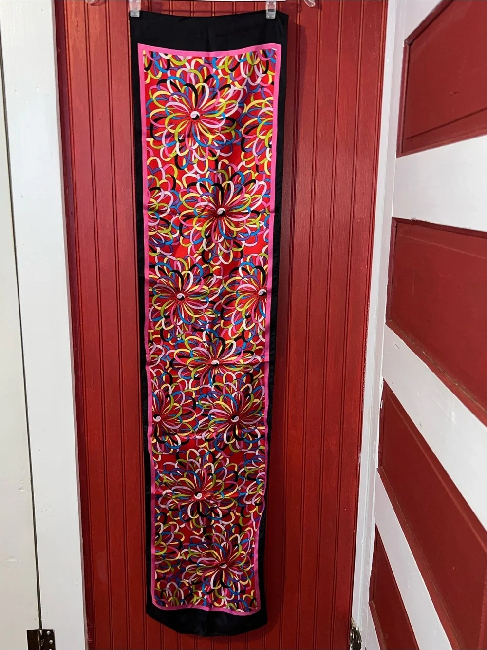 Vintage RARE Oscar de la Renta Red Multicolor Floral Loop Scarf